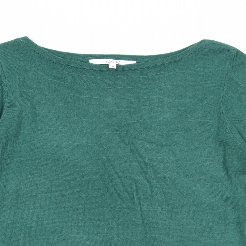 Vida Vi Womens Green Boat Neck Acrylic Pullover Jumper Size M