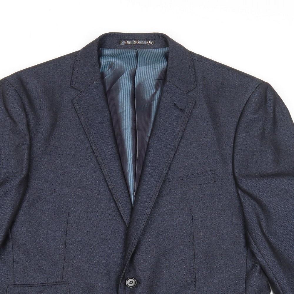 Preworn Mens Blue Polyester Jacket Suit Jacket Size 40 Regular