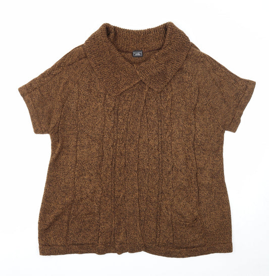 Miladys Womens Brown Collared Acrylic Cardigan Jumper Size 14