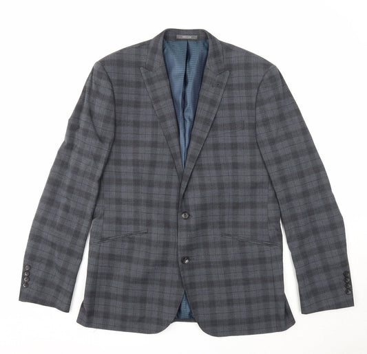 Primark Mens Blue Plaid Polyester Jacket Suit Jacket Size 40 Regular