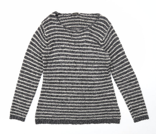 Originals Womens Blue Scoop Neck Striped Acrylic Pullover Jumper Size 2XL