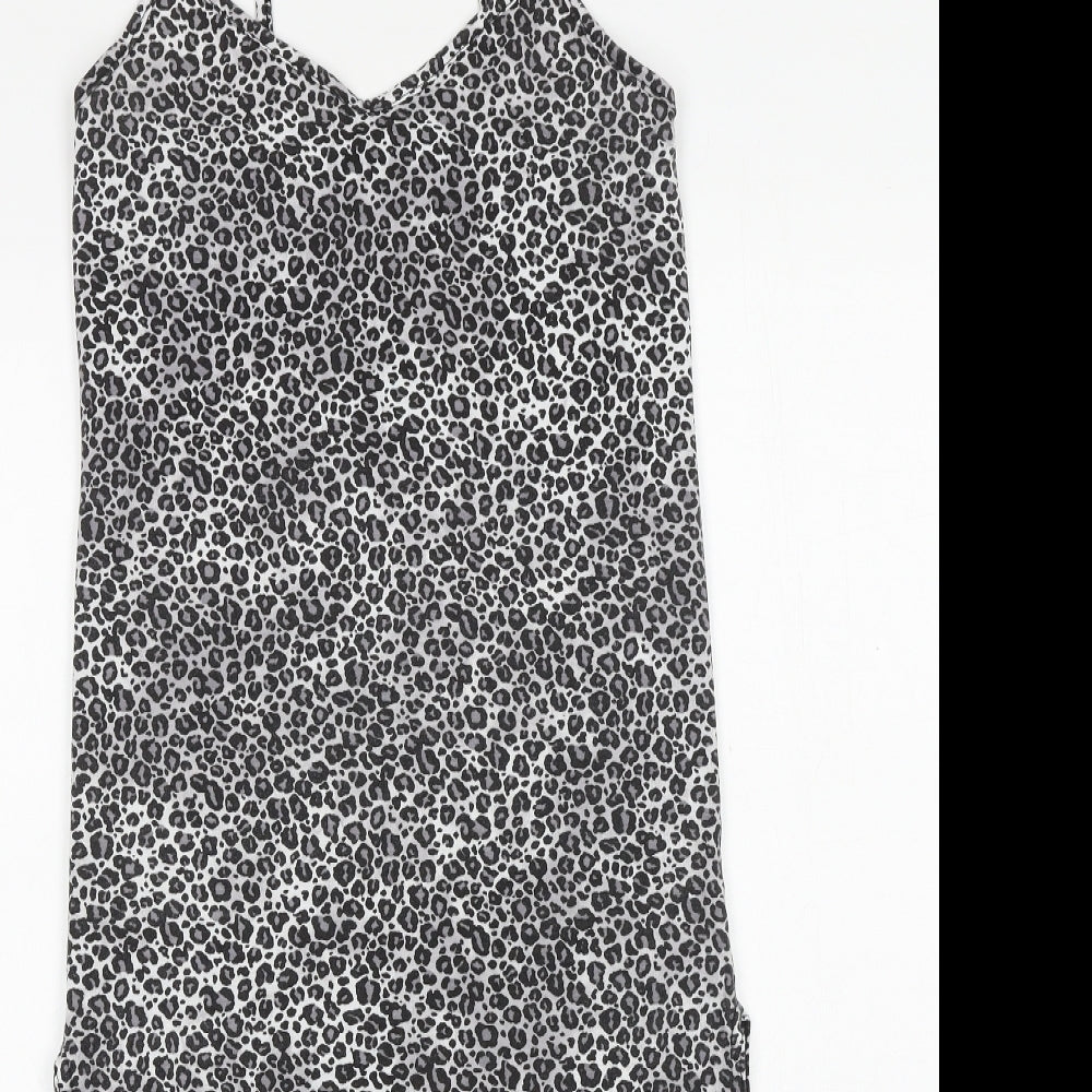 PRETTYLITTLETHING Womens Grey Animal Print Polyester Tank Dress Size 6 V-Neck Pullover - Leopard Print