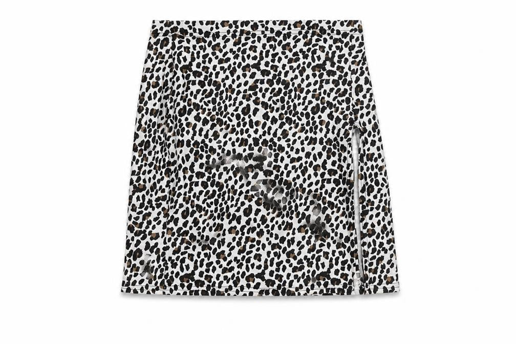 PRETTYLITTLETHING Womens White Animal Print Polyester A-Line Skirt Size 8 - Leopard Pattern