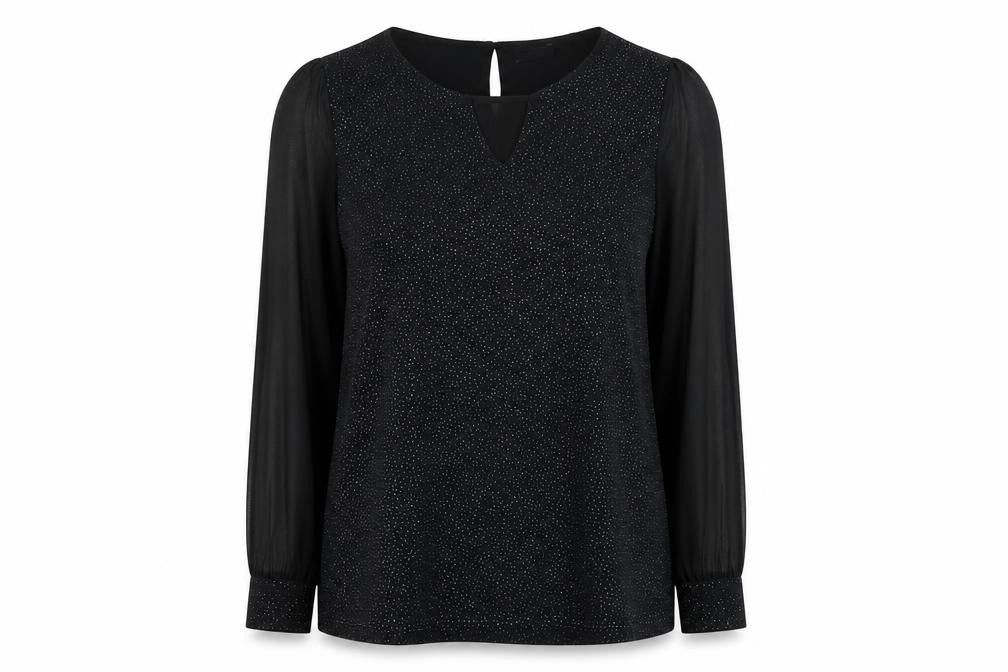 M&Co Womens Black Polyester Basic Blouse Size 12 V-Neck