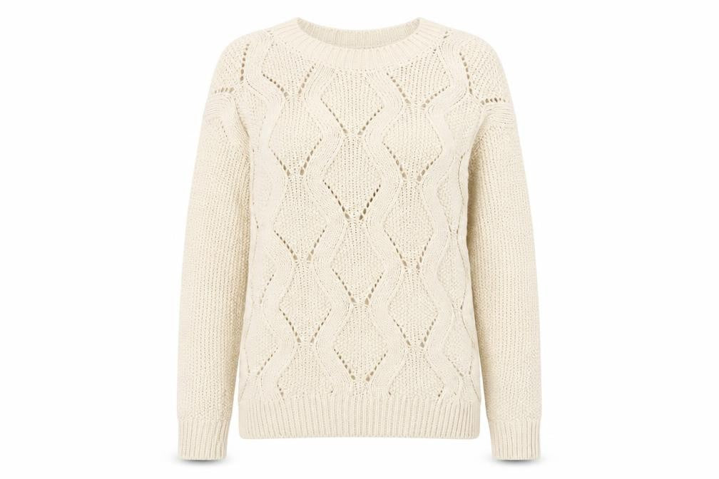 H&M Womens Beige Boat Neck Acrylic Pullover Jumper Size XS