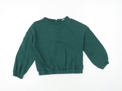 Next Girls Green Cotton Pullover Sweatshirt Size 8 Years Button