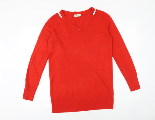 Papaya Womens Red V-Neck Acrylic Pullover Jumper Size S - Cut Out