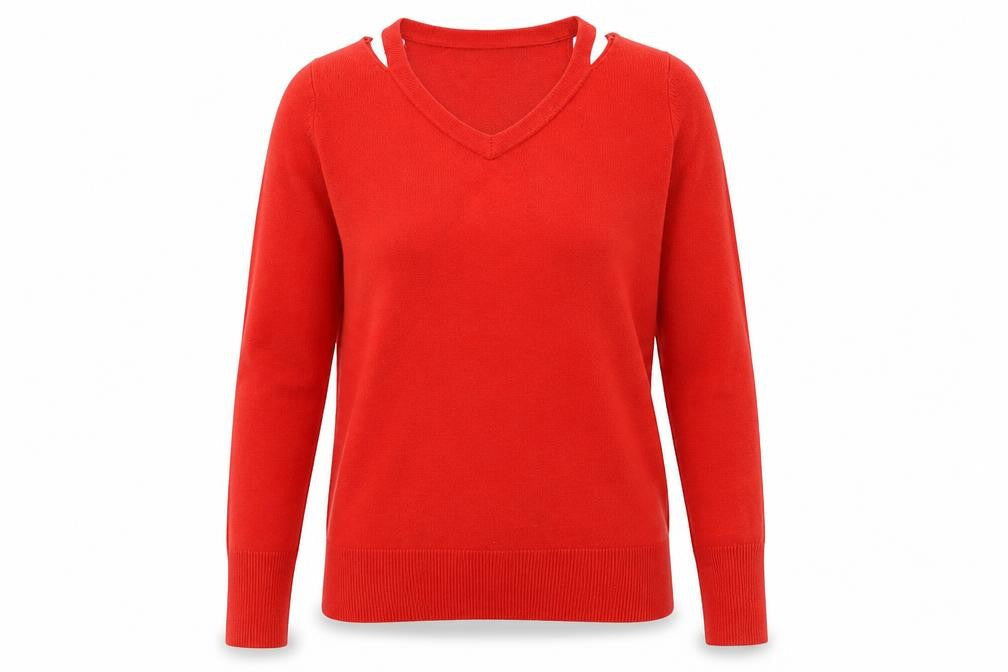 Papaya Womens Red V-Neck Acrylic Pullover Jumper Size S - Cut Out