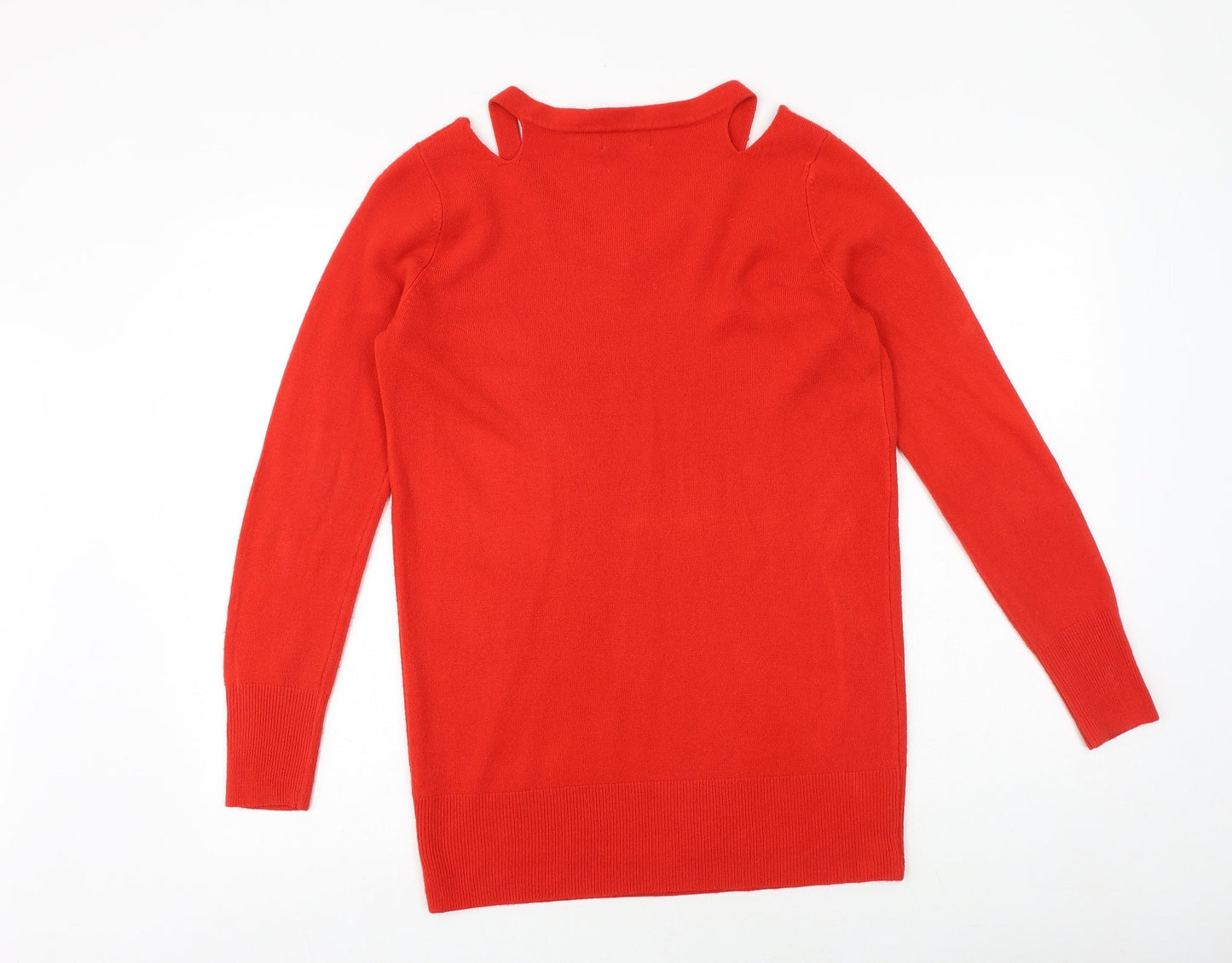 Papaya Womens Red V-Neck Acrylic Pullover Jumper Size S - Cut Out