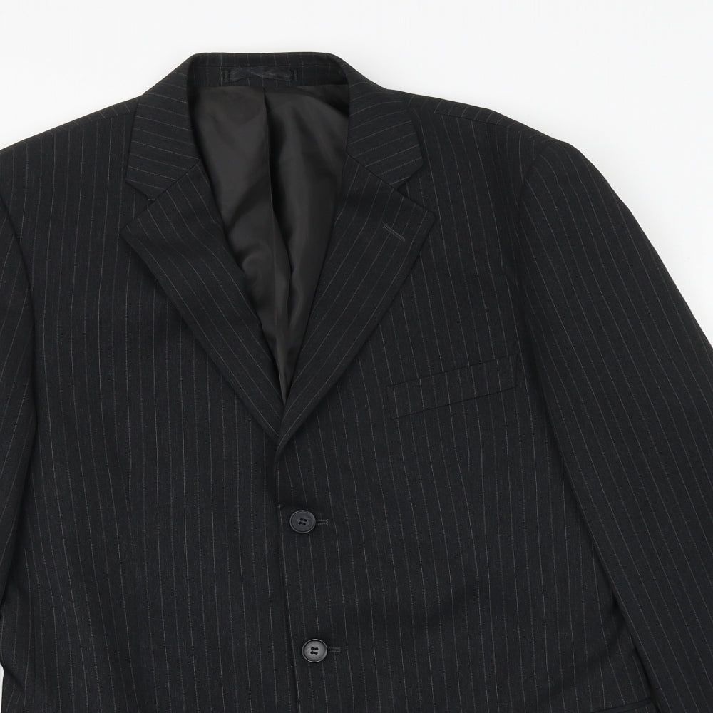 Taylor & Wright Mens Black Striped Polyester Jacket Suit Jacket Size 40 Regular