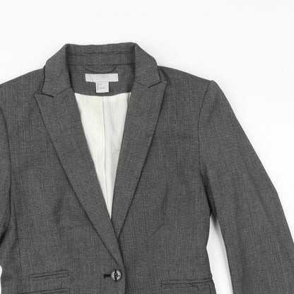 H&M Womens Grey Paisley Polyester Jacket Suit Jacket Size 8