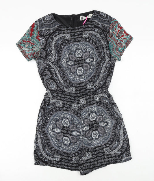 hearts&bows Womens Black Paisley Polyester Playsuit One-Piece Size 6 Zip