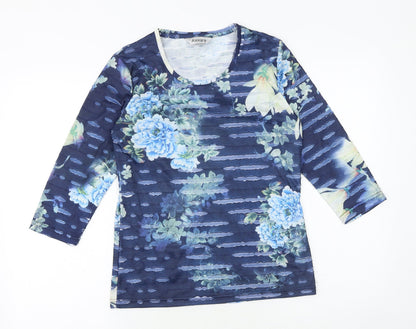 Alexara Womens Blue Geometric Polyester Basic T-Shirt Size 10 Round Neck