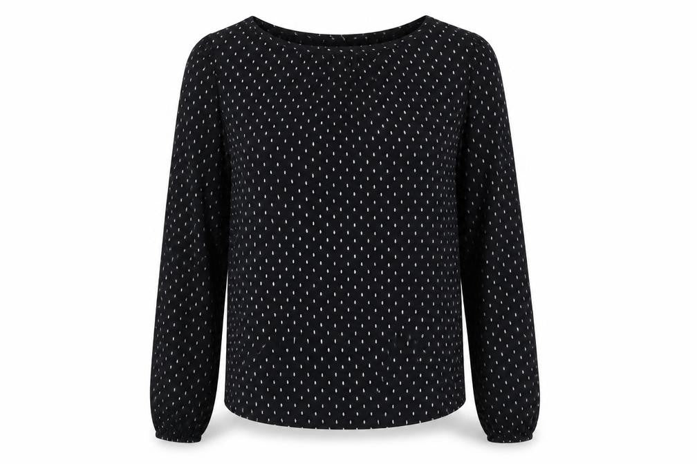 redraft Womens Black Geometric Viscose Basic Blouse Size 6 Round Neck