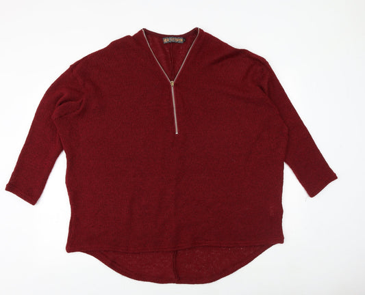 QED London Womens Red V-Neck Acrylic Pullover Jumper Size L