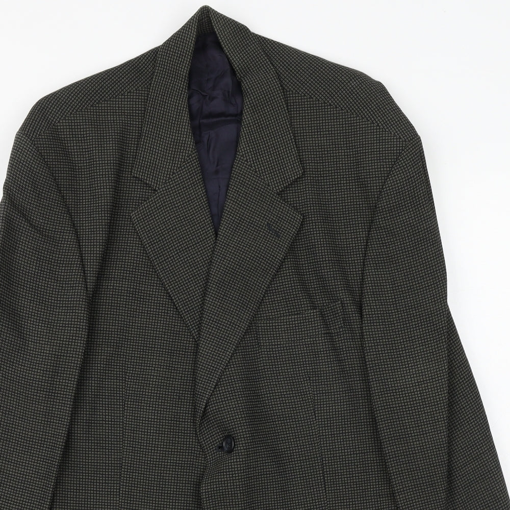 Preworn Mens Grey Geometric Polyester Jacket Blazer Size 42 Regular