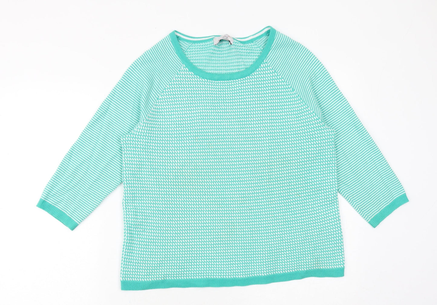 Marks and Spencer Womens Green Round Neck Striped Acrylic Pullover Jumper Size 14
