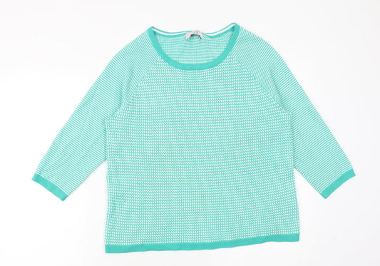 Marks and Spencer Womens Green Round Neck Striped Acrylic Pullover Jumper Size 14