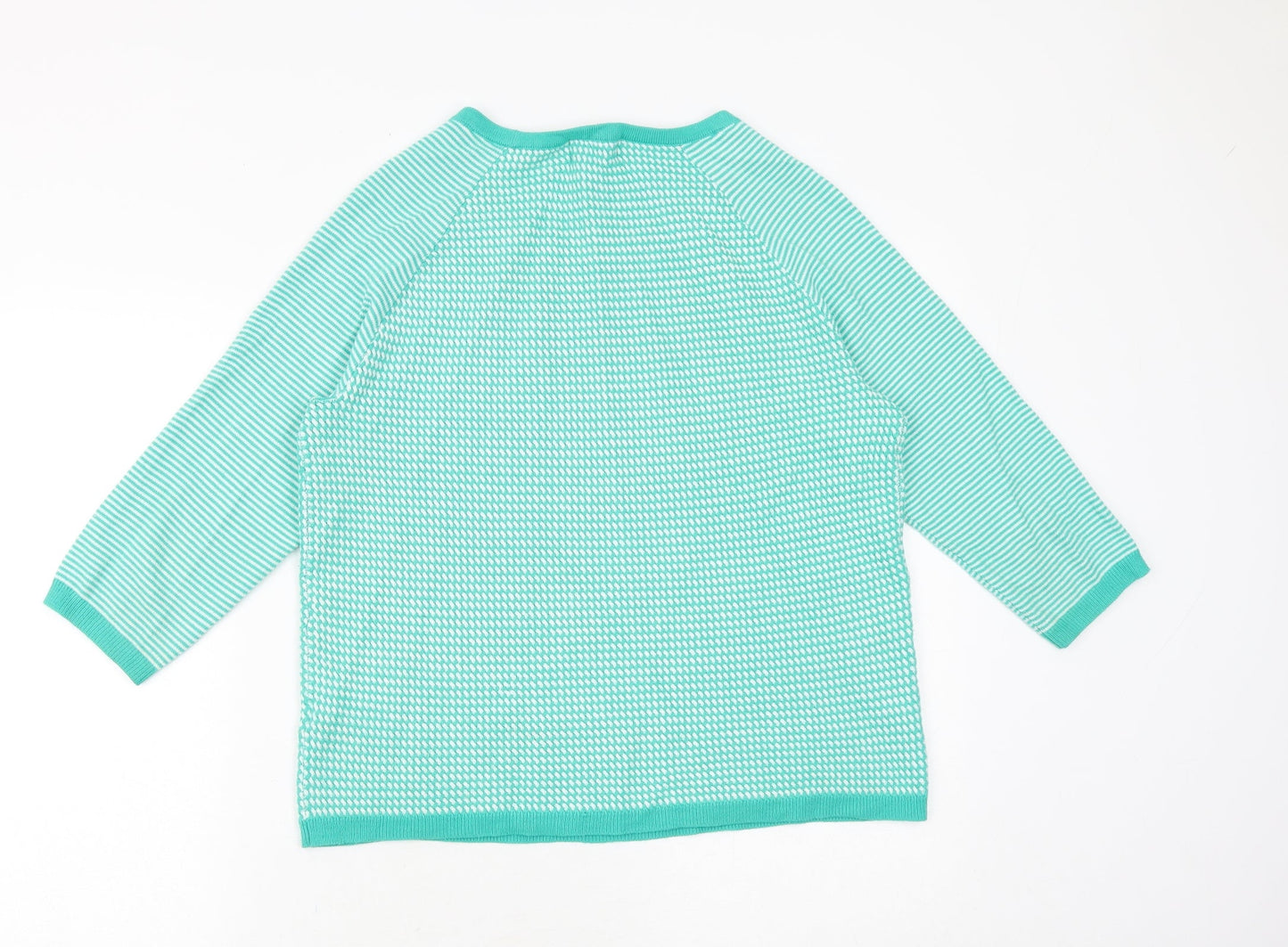 Marks and Spencer Womens Green Round Neck Striped Acrylic Pullover Jumper Size 14