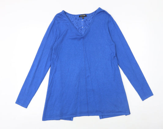 Marble Womens Blue V-Neck Viscose Pullover Jumper Size S