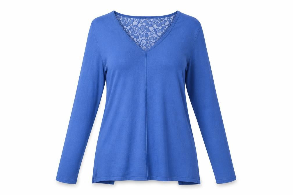 Marble Womens Blue V-Neck Viscose Pullover Jumper Size S