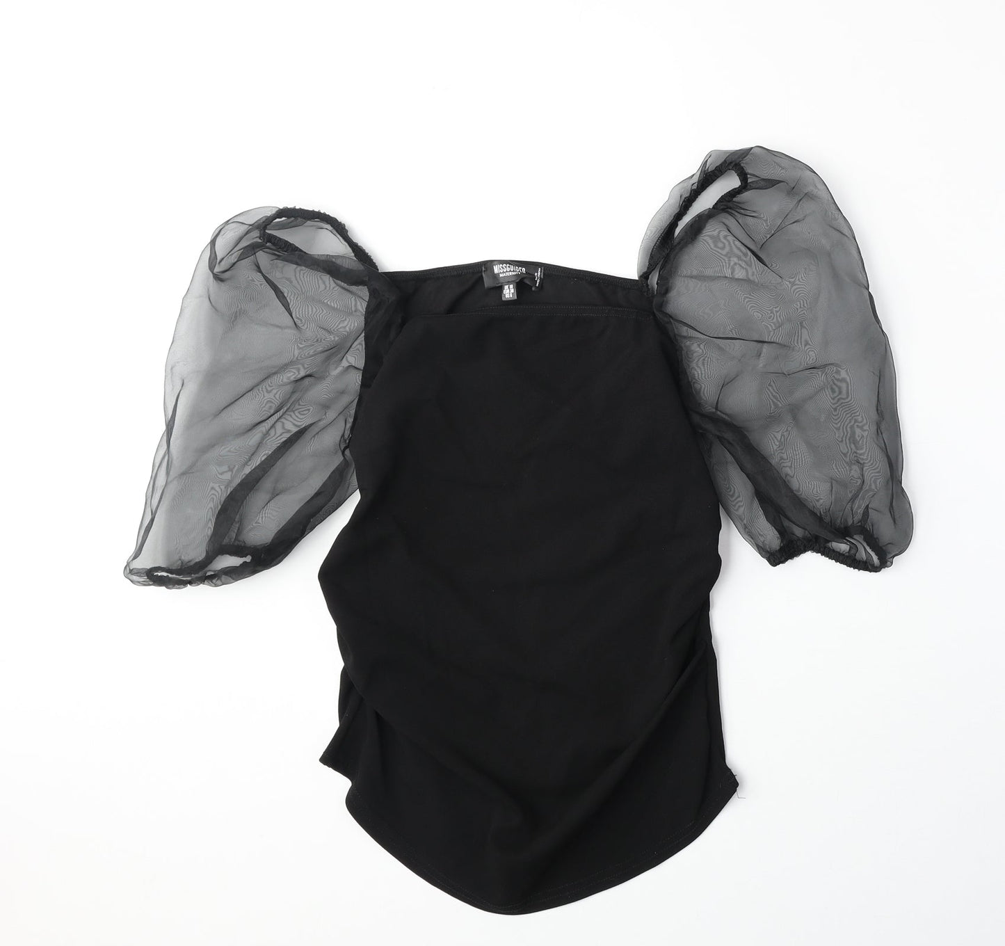Missguided Womens Black Polyester Basic Blouse Size 10 Square Neck - Sheer Sleeves