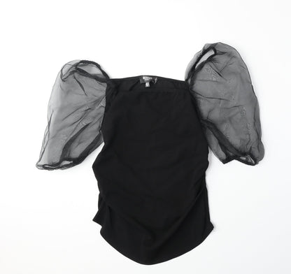 Missguided Womens Black Polyester Basic Blouse Size 10 Square Neck - Sheer Sleeves
