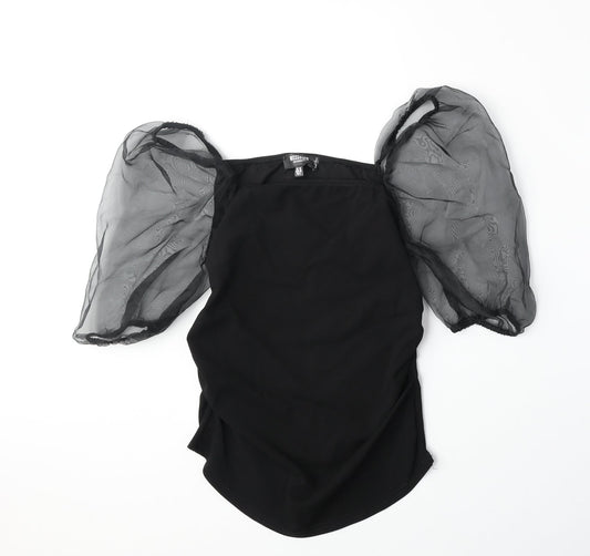 Missguided Womens Black Polyester Basic Blouse Size 10 Square Neck - Sheer Sleeves