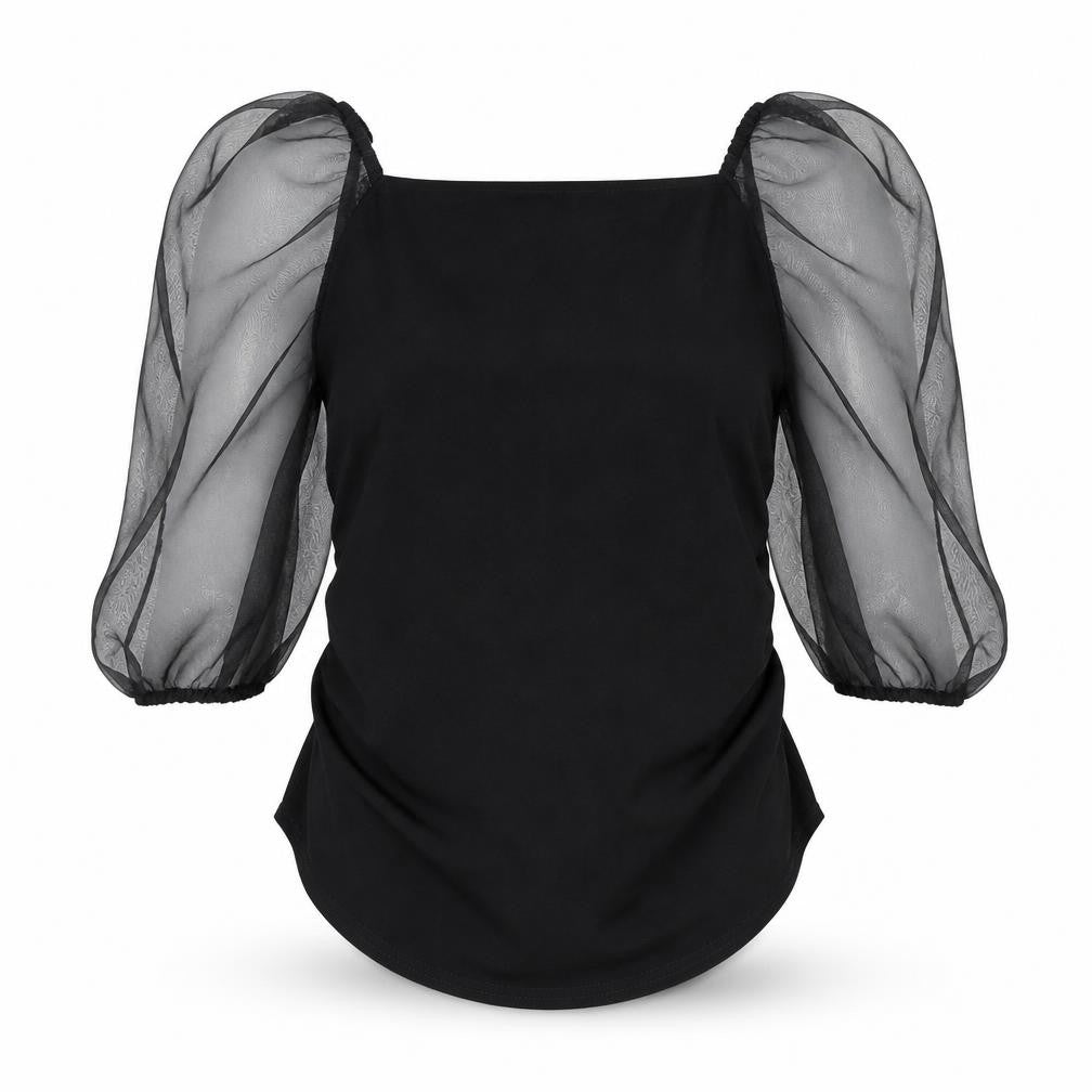 Missguided Womens Black Polyester Basic Blouse Size 10 Square Neck - Sheer Sleeves