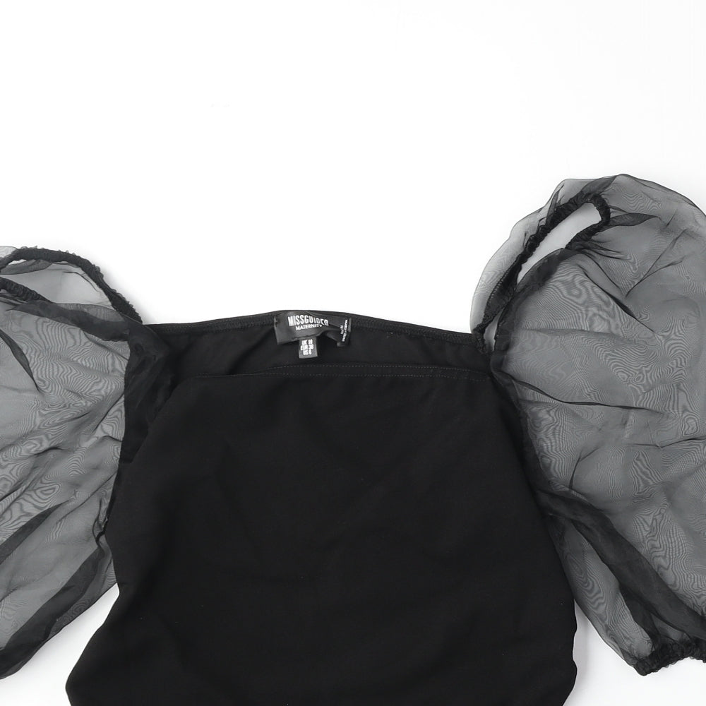Missguided Womens Black Polyester Basic Blouse Size 10 Square Neck - Sheer Sleeves