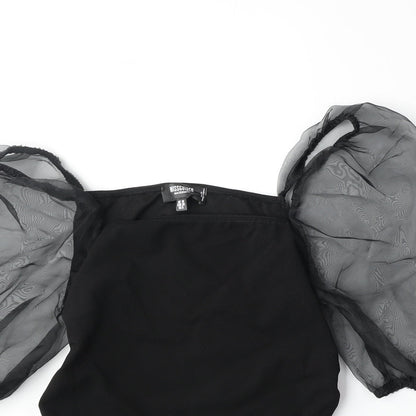 Missguided Womens Black Polyester Basic Blouse Size 10 Square Neck - Sheer Sleeves