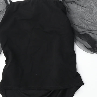 Missguided Womens Black Polyester Basic Blouse Size 10 Square Neck - Sheer Sleeves