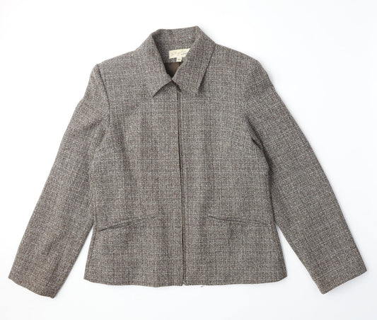 EWM Womens Brown Geometric Jacket Size 10 Zip