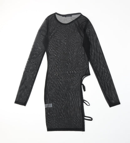 PRETTYLITTLETHING Womens Black Polyester Shift Size 6 Round Neck Pullover