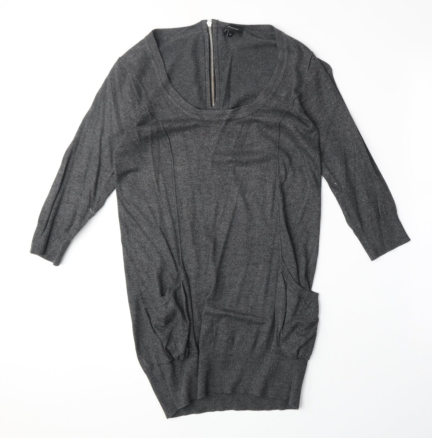Internacionale Womens Grey Scoop Neck Viscose Pullover Jumper Size 12