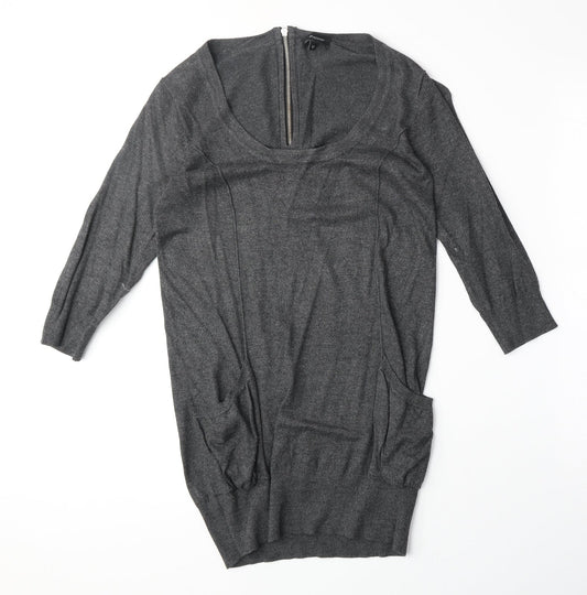 Internacionale Womens Grey Scoop Neck Viscose Pullover Jumper Size 12