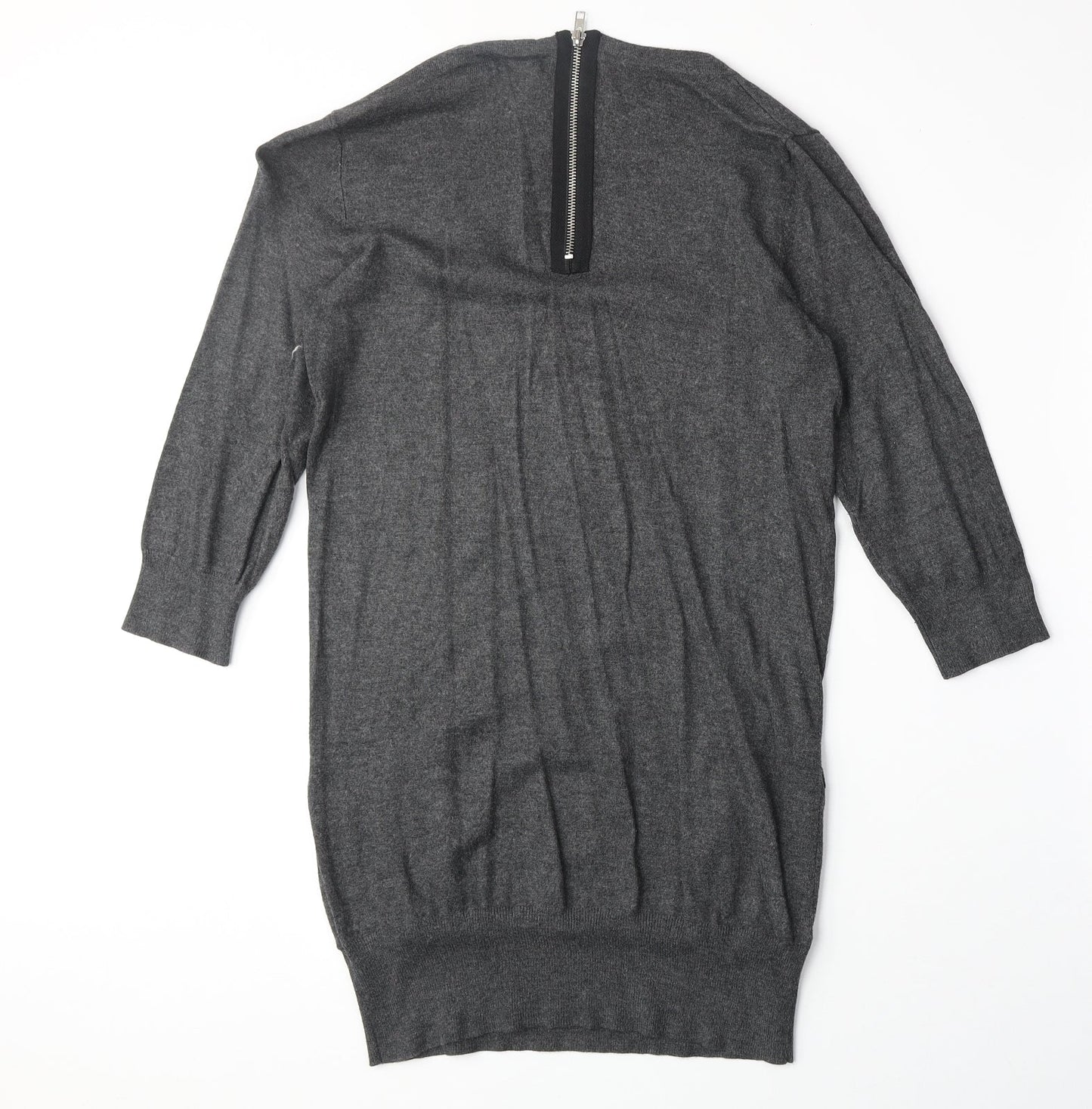 Internacionale Womens Grey Scoop Neck Viscose Pullover Jumper Size 12