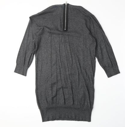 Internacionale Womens Grey Scoop Neck Viscose Pullover Jumper Size 12