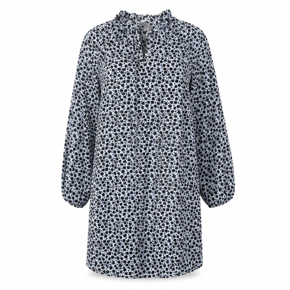 H&M Womens Blue Geometric Polyester A-Line Size 10 Mock Neck Tie