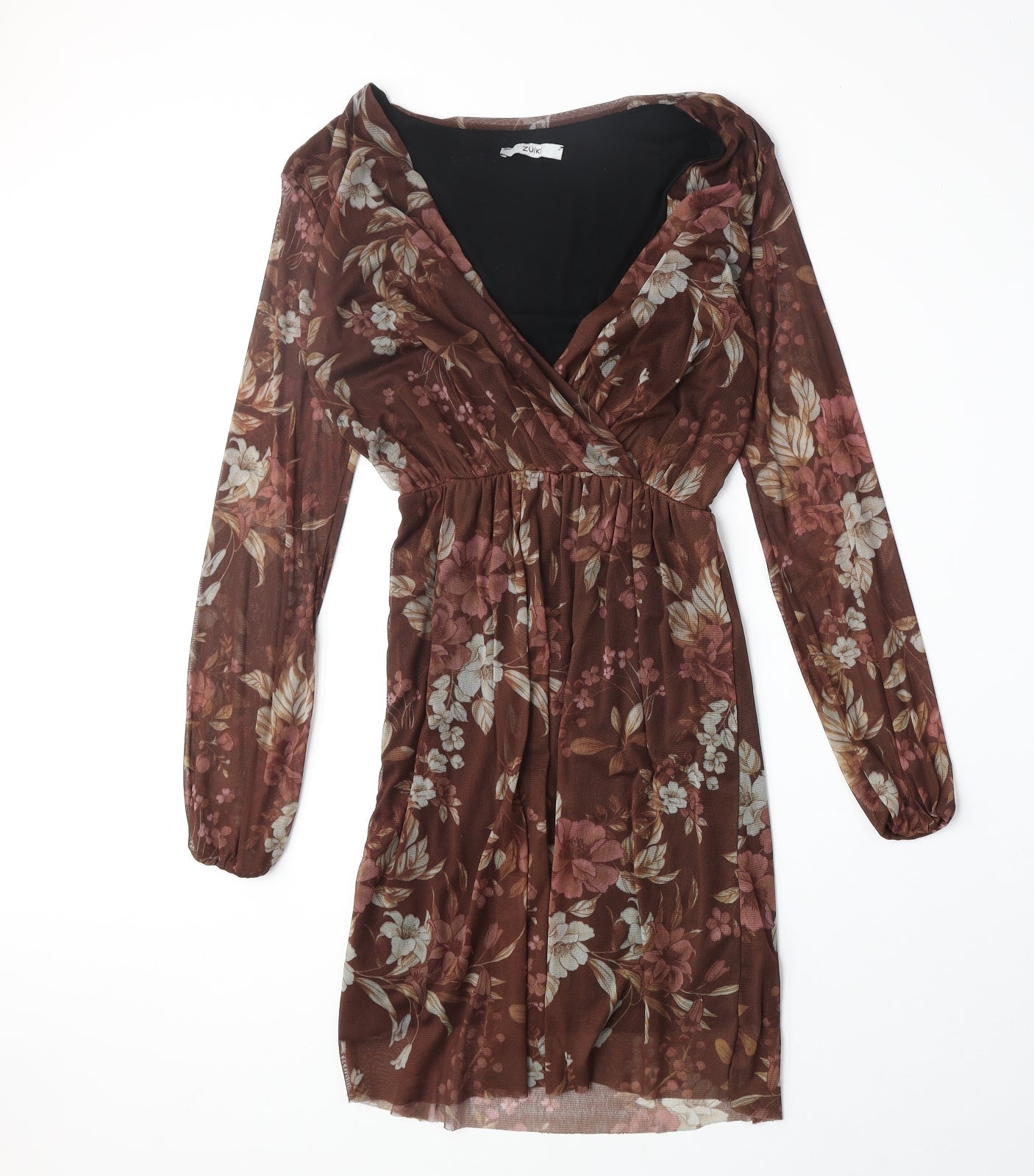 Zuiki Womens Brown Geometric Polyester A-Line Size S V-Neck Pullover