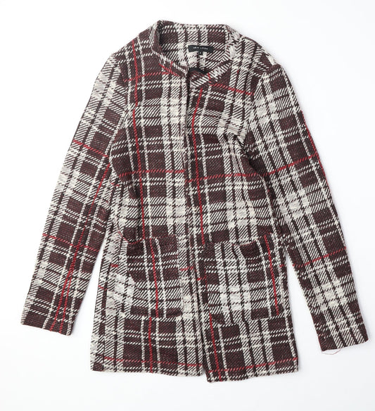 New Look Womens Brown Plaid Overcoat Coat Size 8