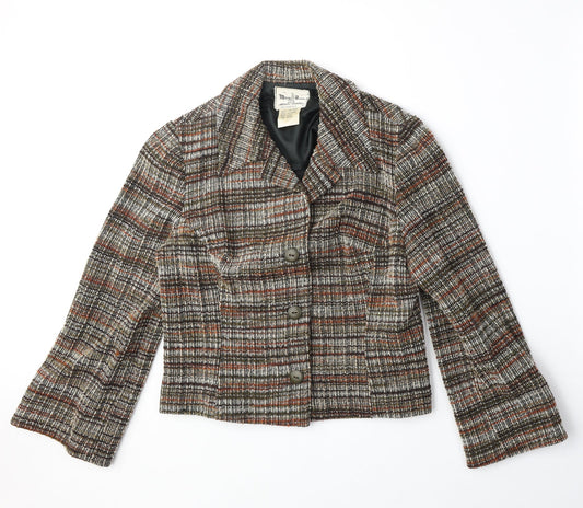 Mary Harnes Womens Brown Plaid Polyester Jacket Blazer Size 14