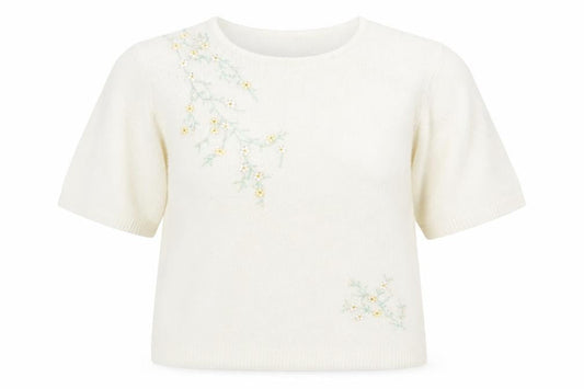 Berkertex Womens Ivory Round Neck Acrylic Pullover Jumper Size 18 - Floral Detail