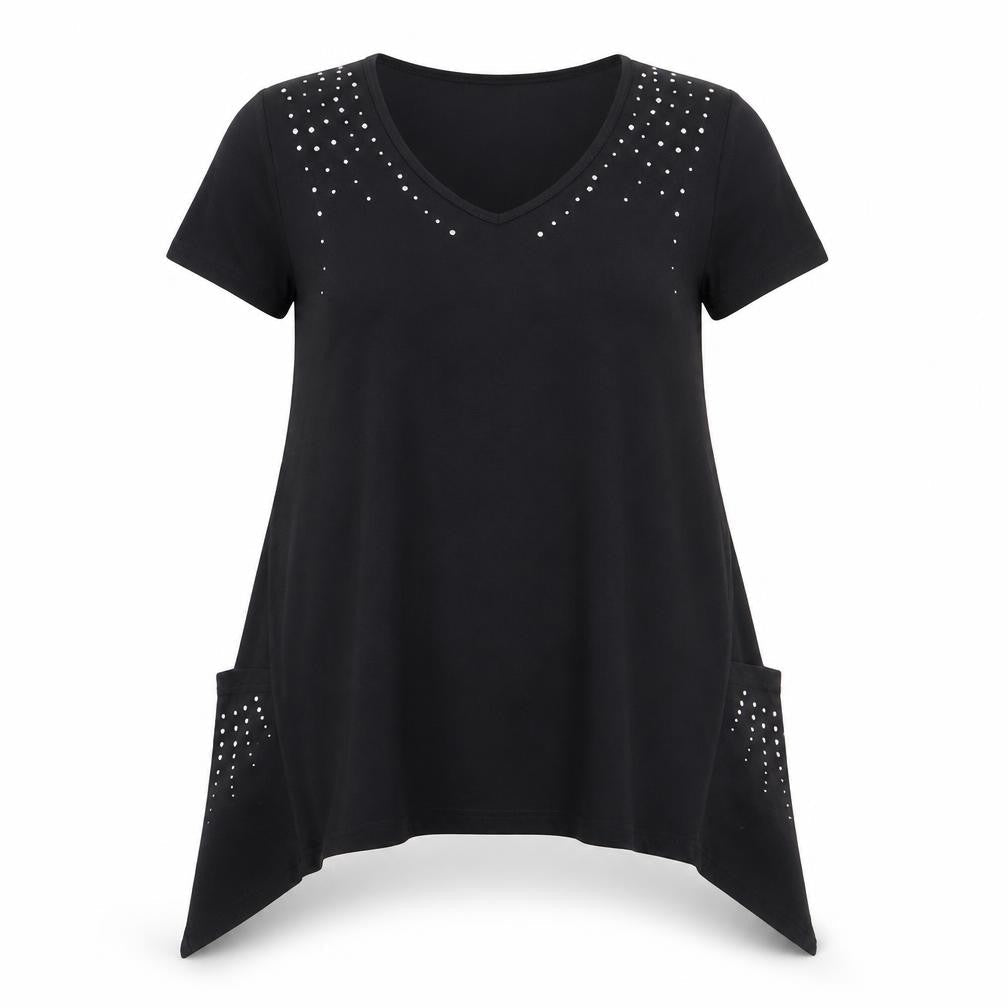 Being Casual Womens Black Polyester Basic T-Shirt Size 14 V-Neck