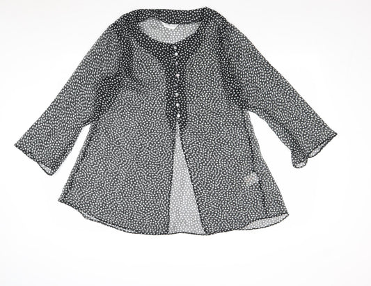 Topshop Womens Black Geometric Polyester Basic Button-Up Size 10 Round Neck - Hearts
