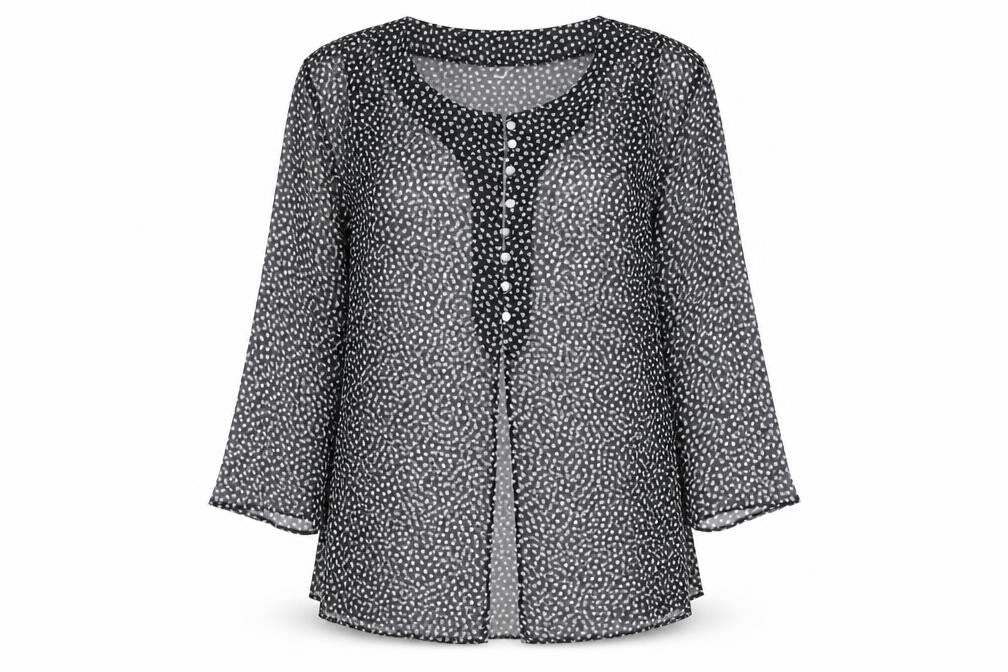 Topshop Womens Black Geometric Polyester Basic Button-Up Size 10 Round Neck - Hearts