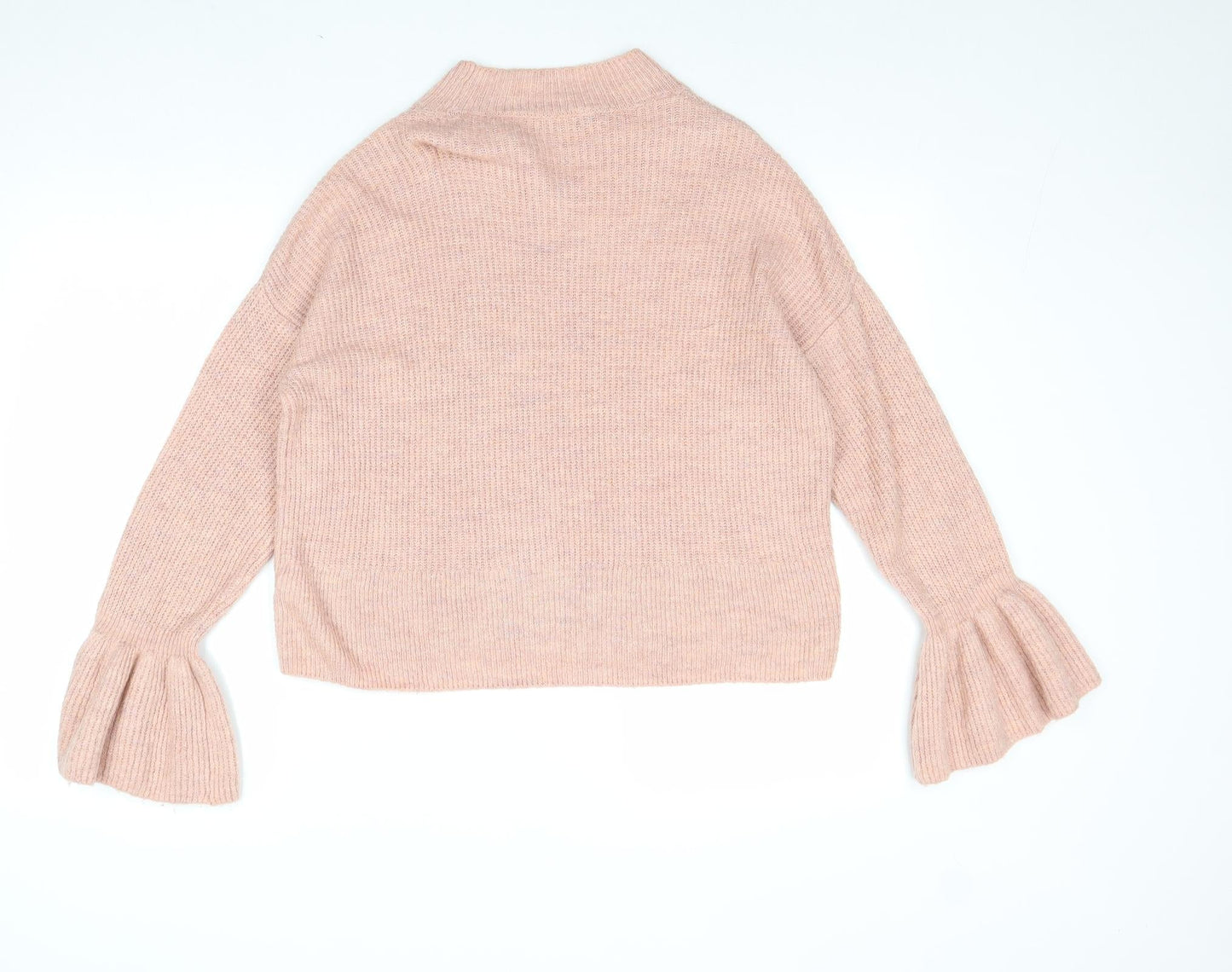 Marks and Spencer Womens Pink Mock Neck Acrylic Pullover Jumper Size M - Flute Sleeve
