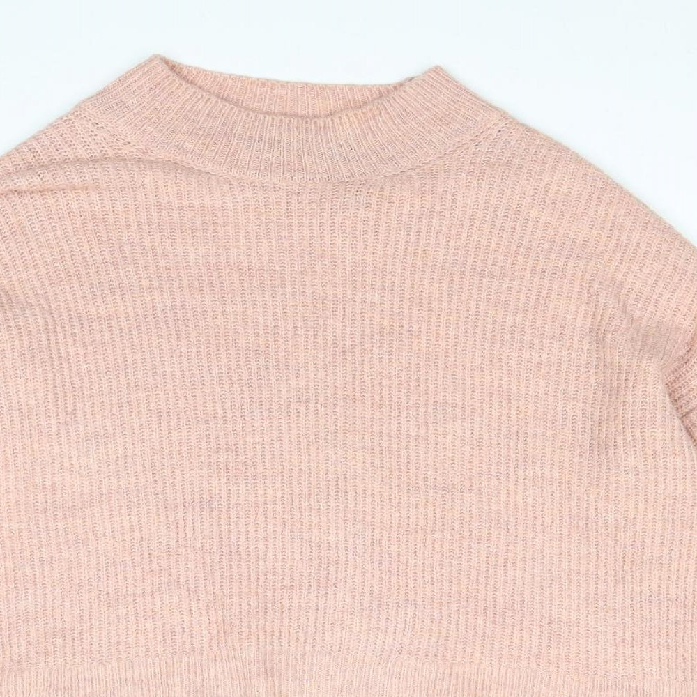 Marks and Spencer Womens Pink Mock Neck Acrylic Pullover Jumper Size M - Flute Sleeve