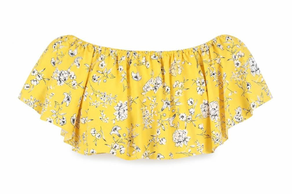 Cameo Rose Womens Yellow Floral Polyester Cropped Tank Size 12 Off the Shoulder