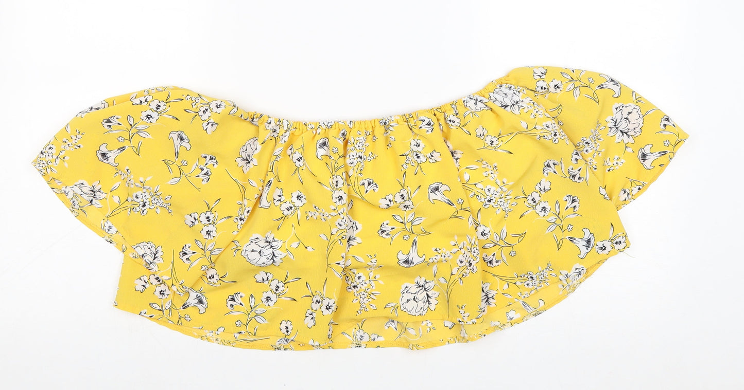 Cameo Rose Womens Yellow Floral Polyester Cropped Tank Size 12 Off the Shoulder
